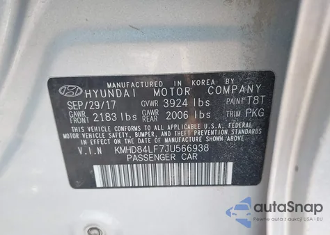 2018 Hyundai Elantra Value Edition z USA, uszkodzony, nr VIN KMHD84LF7JU566938